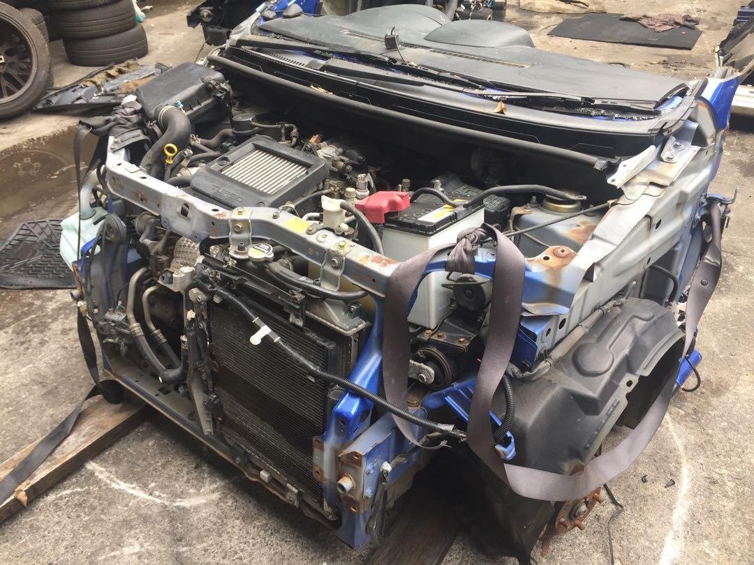 JDM turbo front cut half cut with top mount intercooler, engine and dash, finished in blue